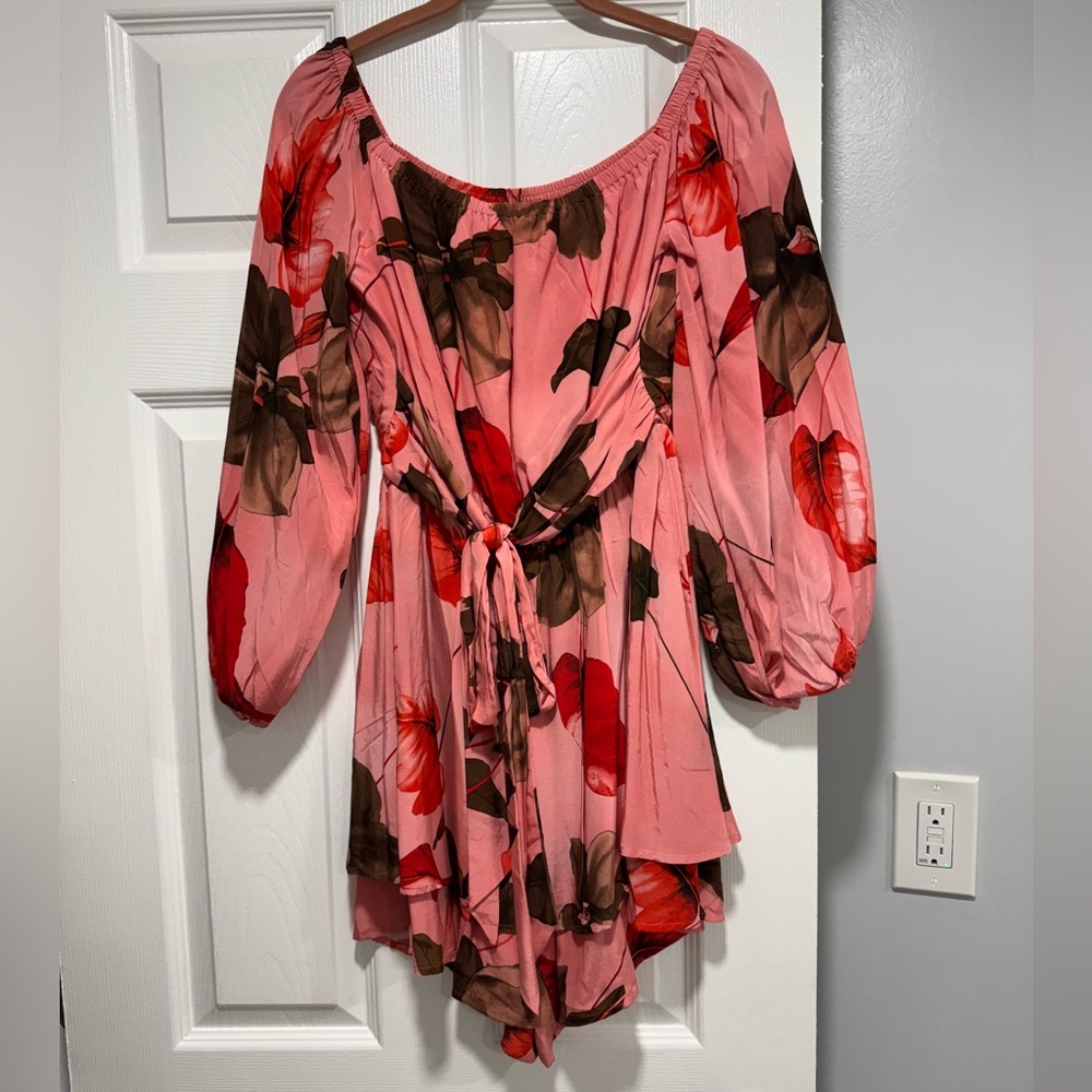 NWOT Express Pink and Brown Floral Romper
